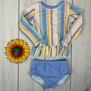 ruffle butts scalloped long sleeve rash guard two piece 3T